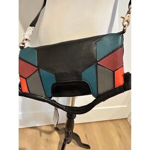 Foley Corinna Geo Patch Crossbody Shoulder Bag Black Multi Leather NWT